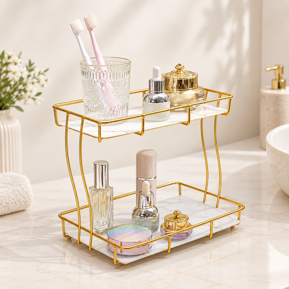 2-Tier Rectangular Golden Vanity Stand by Matrix