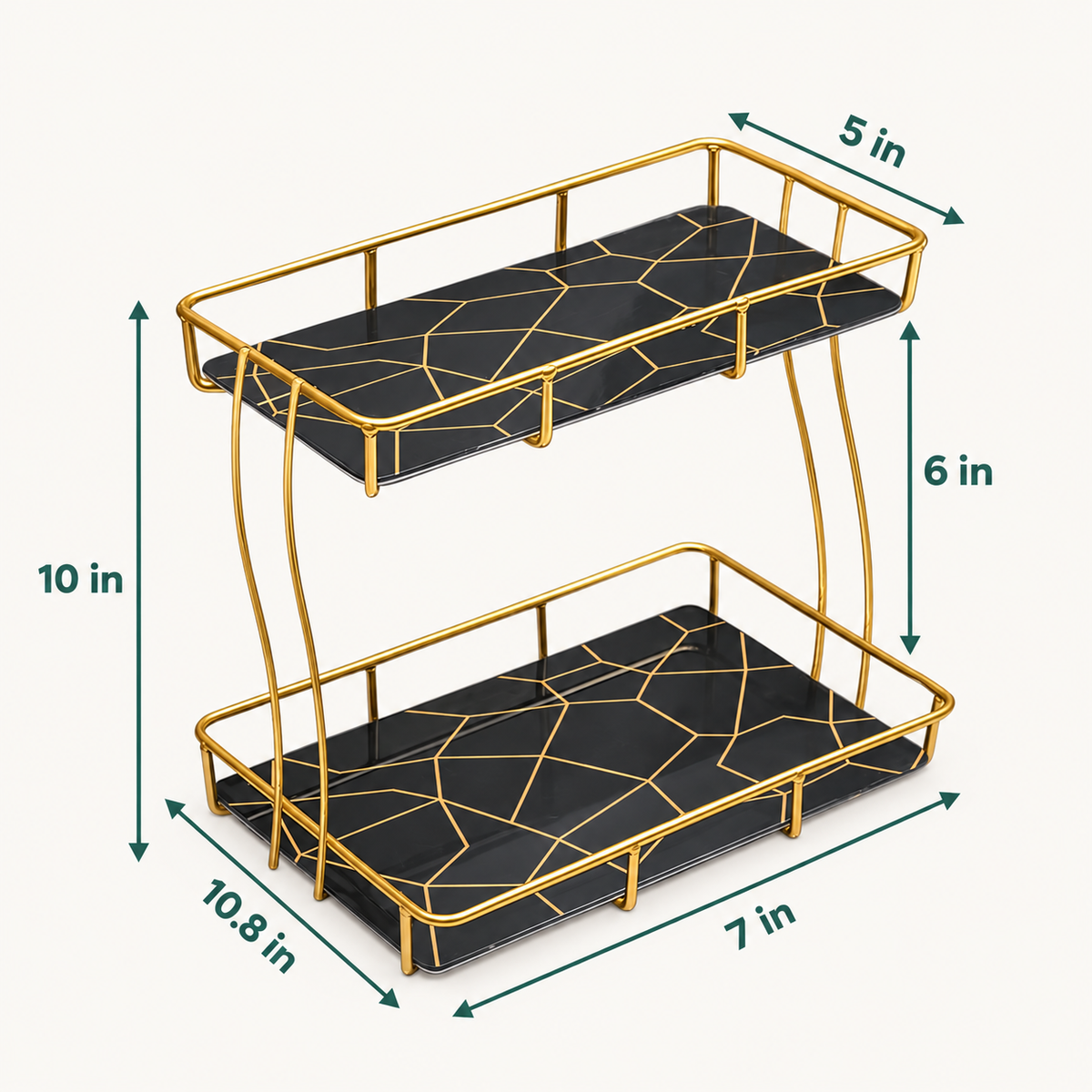 2-Tier Rectangular Golden Vanity Stand by Matrix dimensions