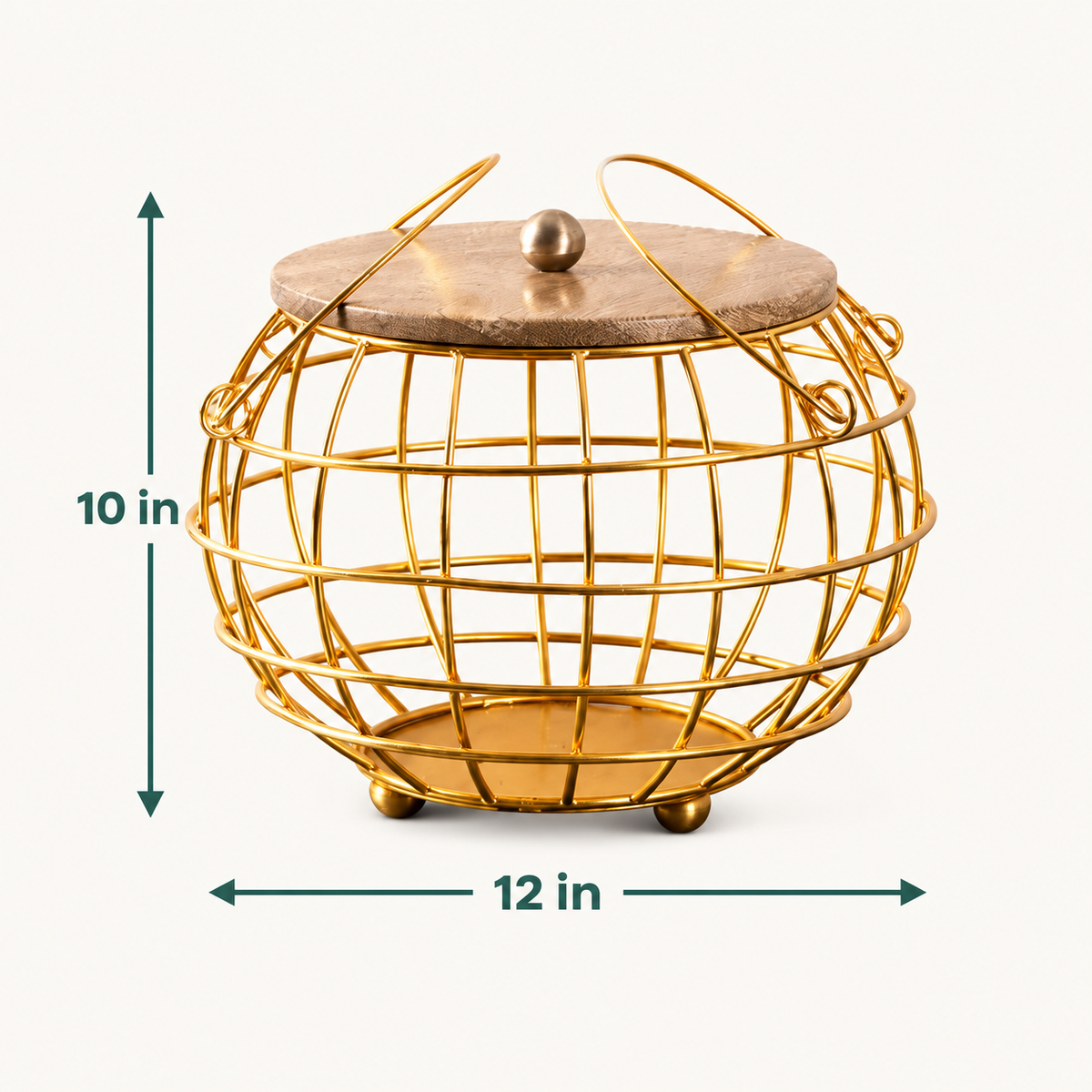 Golden Multipurpose Basket with Wooden Lid & Handles by Matrix dimensions
