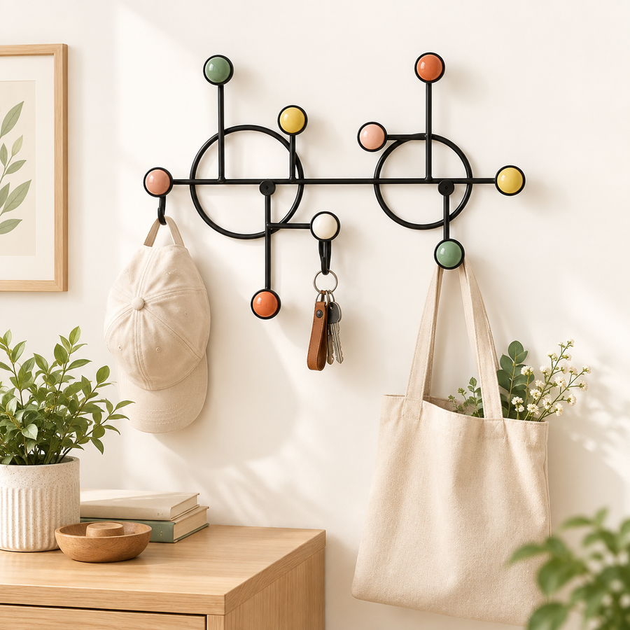 Nordic Style Wall Shelf With Hooks - Circle