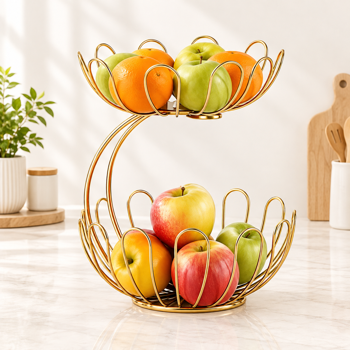 2-Tier Golden Crescent Fruit Basket by Matrix