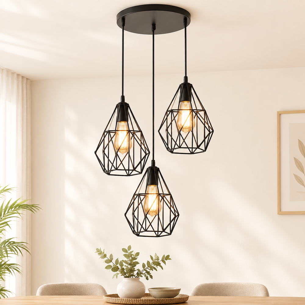 Triple Cage Pendant Lamp