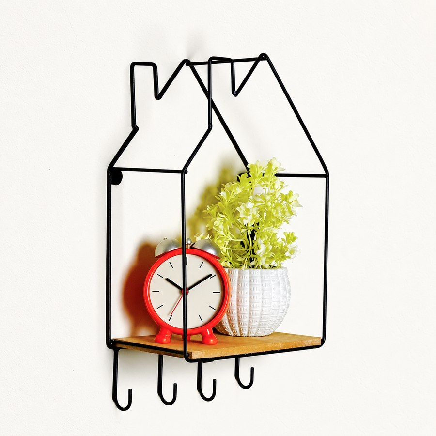 Hut Style Wall Shelf - With Hooks