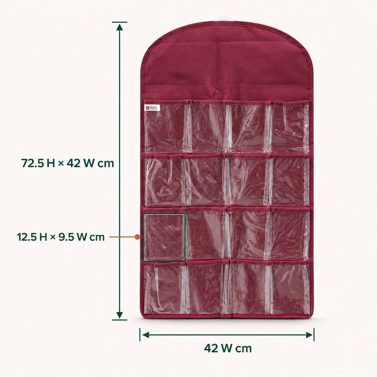 16-Pocket Clear-View Hanging Organizer by Matrix dimensions
