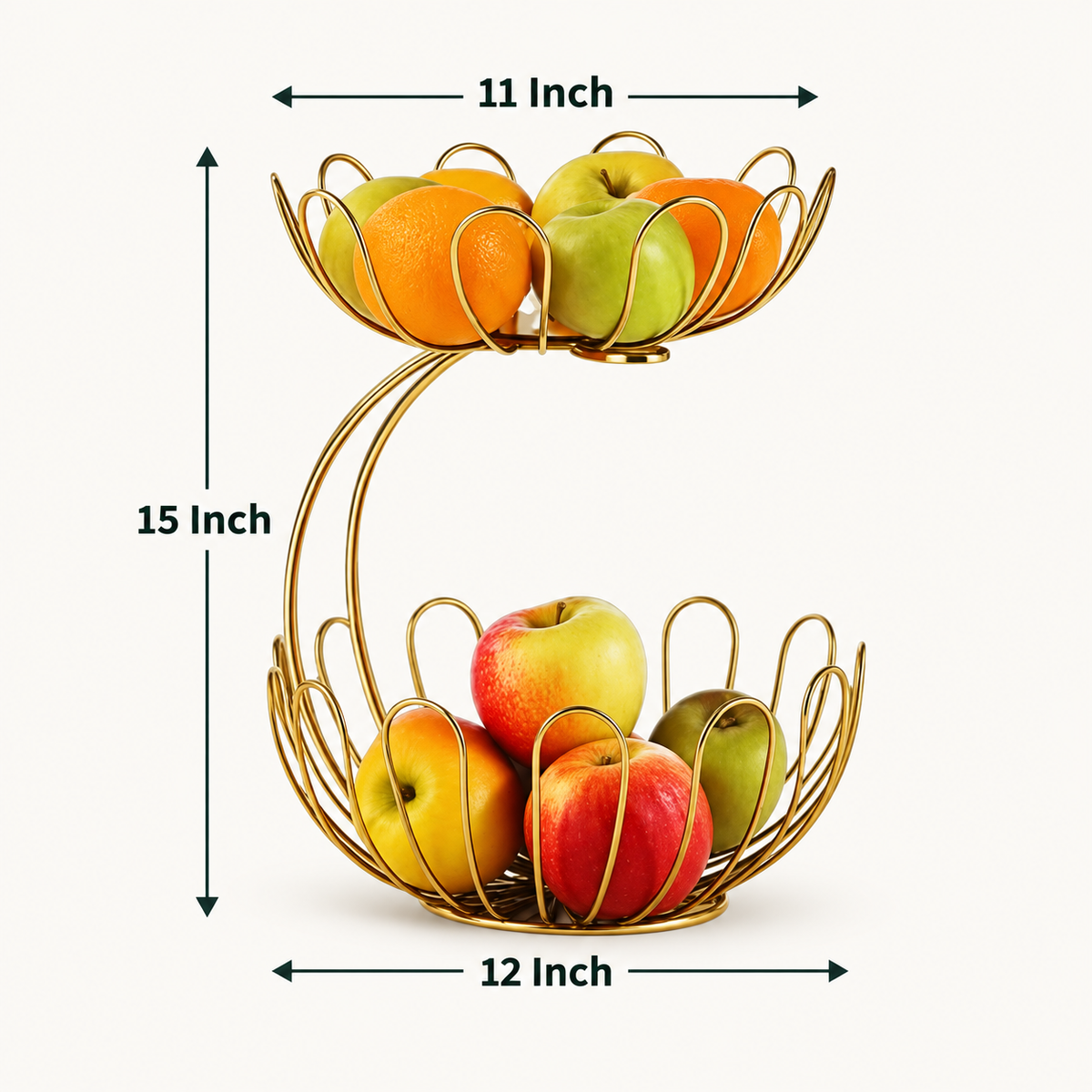2-Tier Golden Crescent Fruit Basket by Matrix dimensions