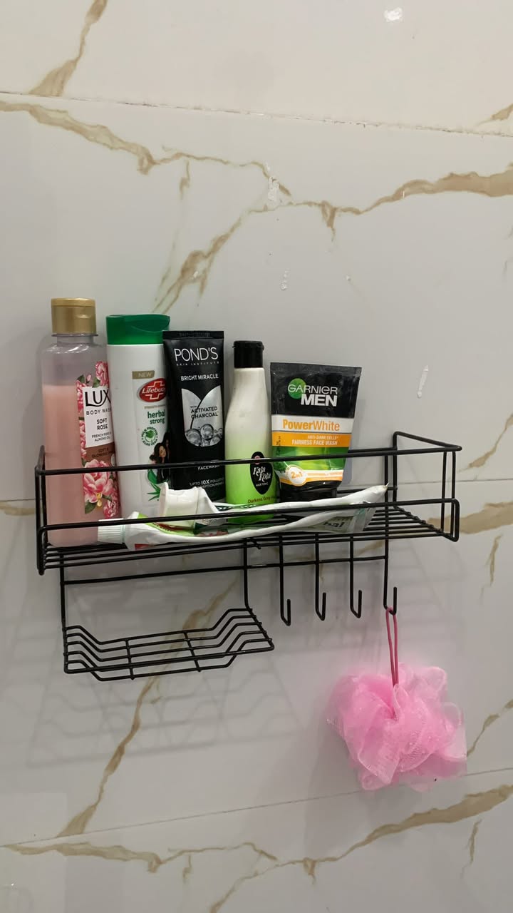 Bathroom Storage Shelf with Hooks and Soap Dish