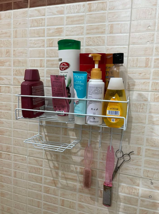 Bathroom Storage Shelf with Hooks and Soap Dish