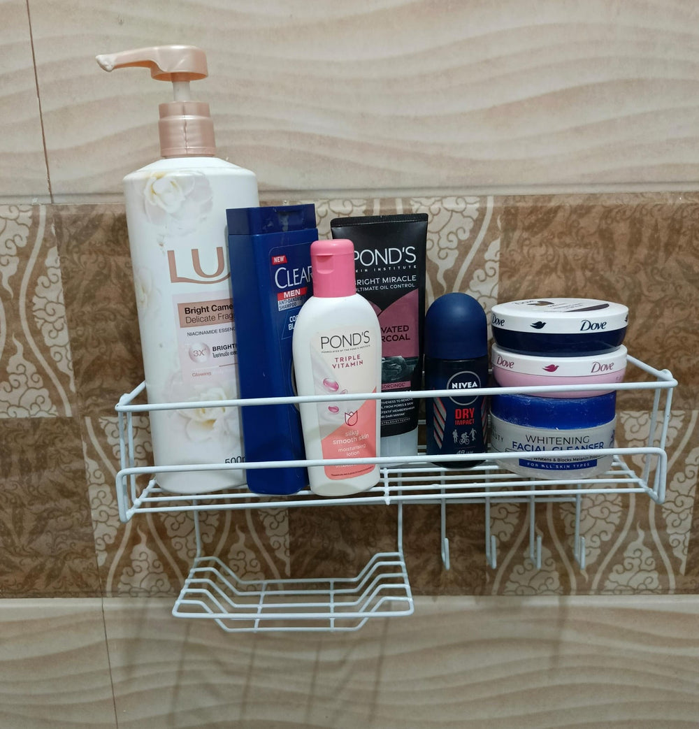 Bathroom Storage Shelf with Hooks and Soap Dish