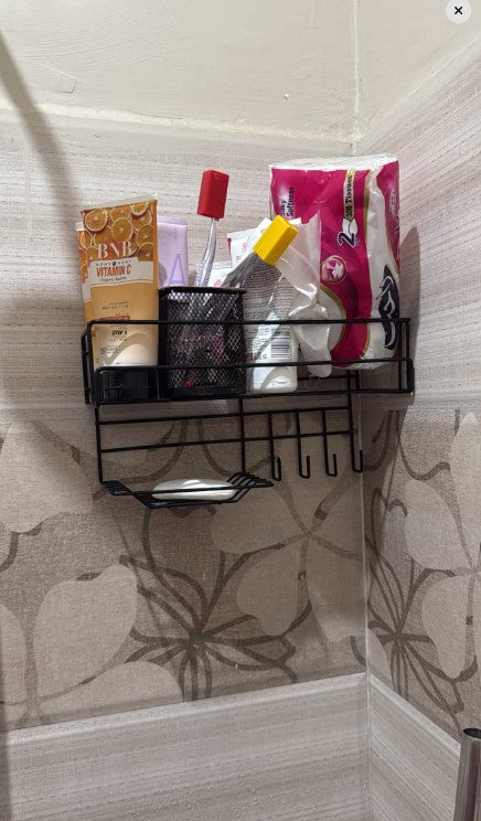 Bathroom Storage Shelf with Hooks and Soap Dish