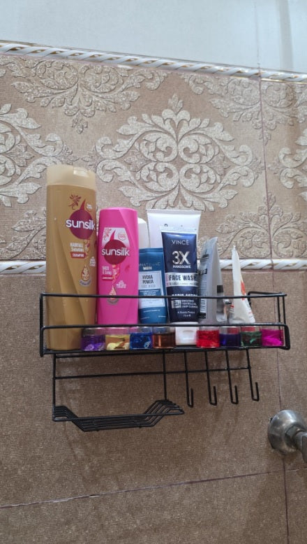Bathroom Storage Shelf with Hooks and Soap Dish