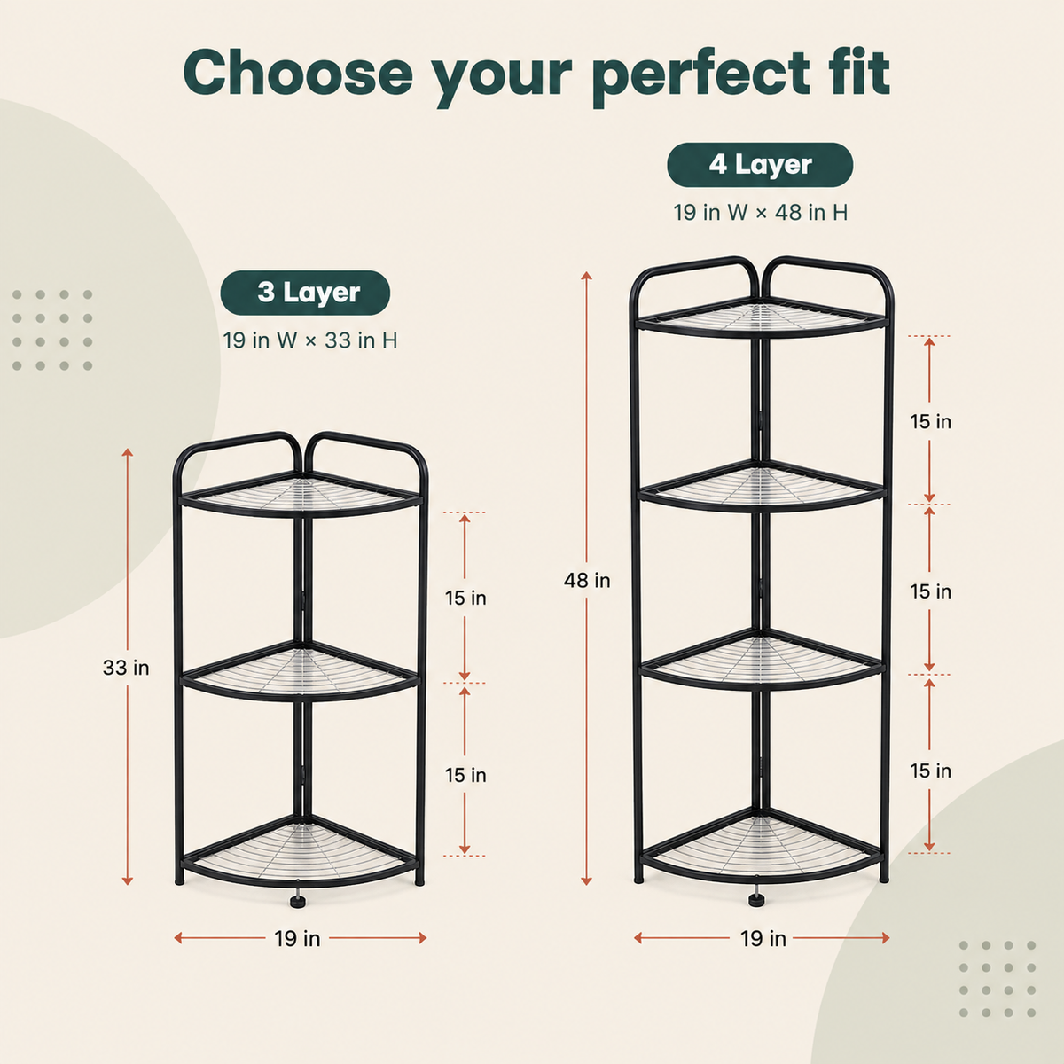 Foldable Corner Shelf with Tripod Base dimensions