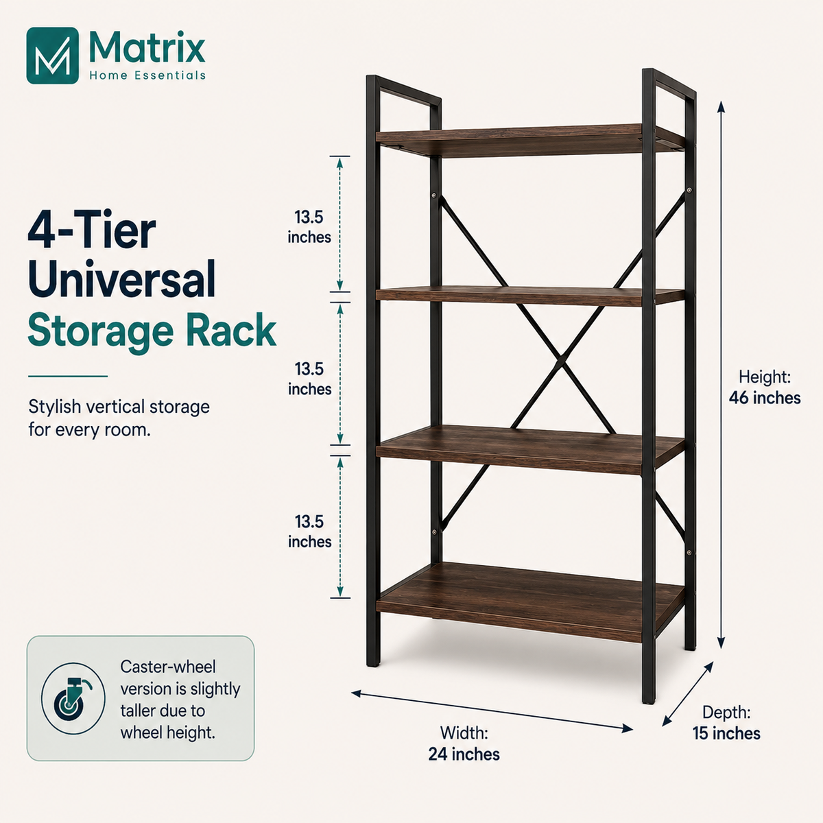 4-Tier Universal Storage Rack by Matrix dimensions