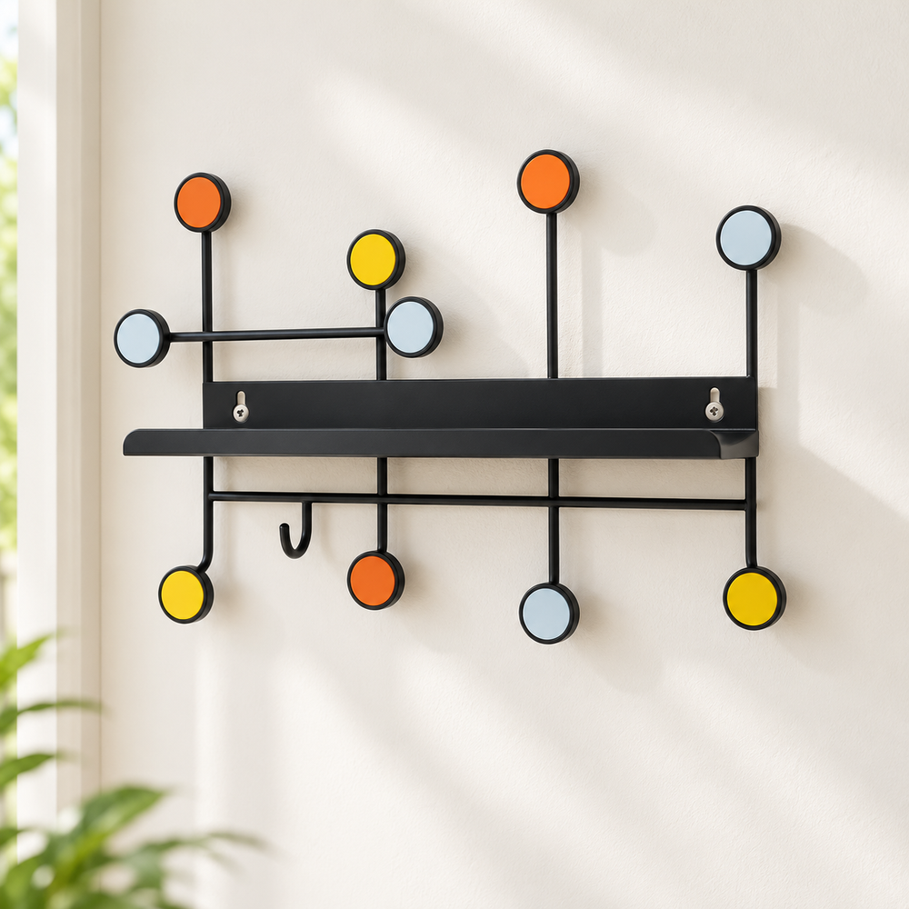Nordic Style Wall Shelf With Hooks - Rectangle