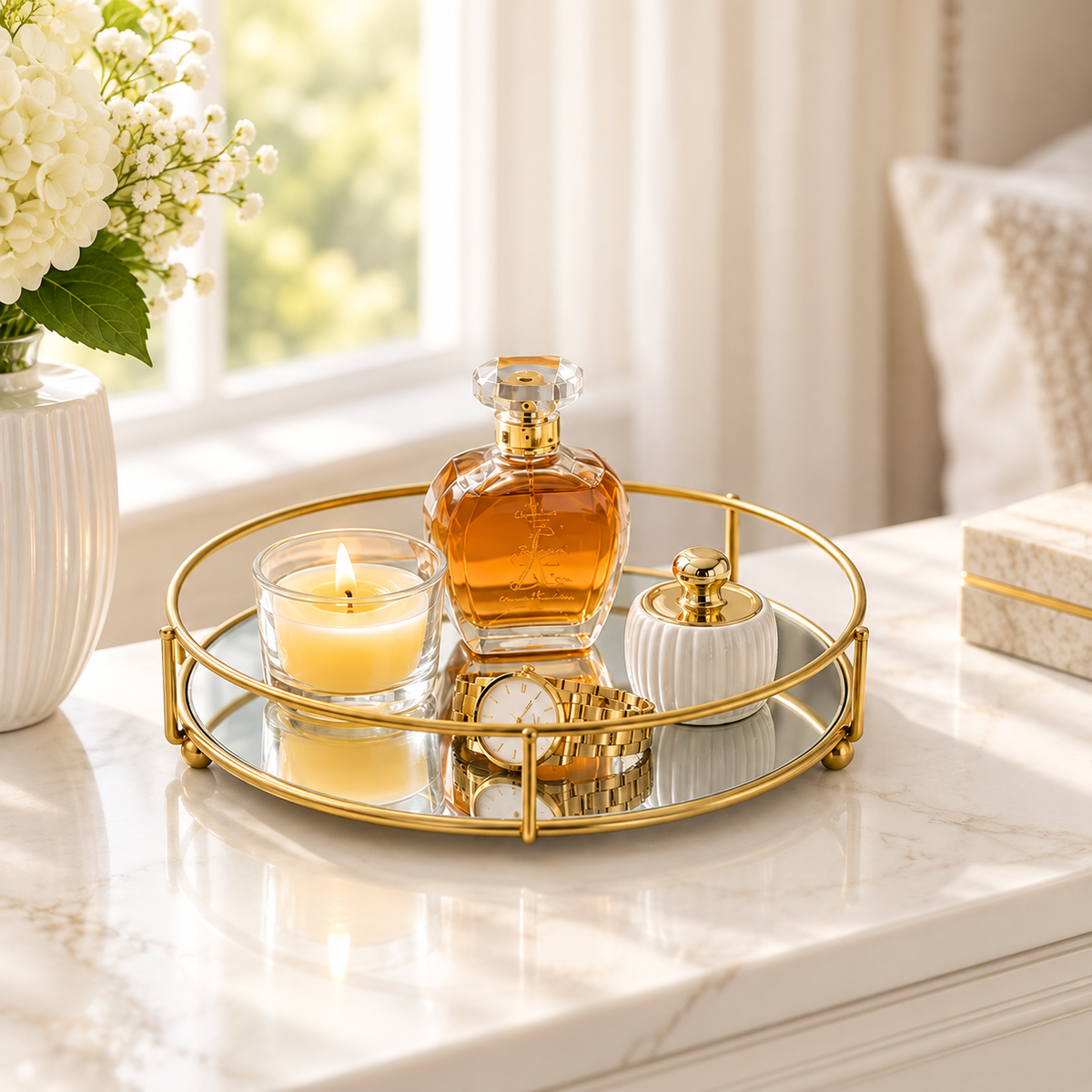 Classy Golden Vanity Display with Mirror by Matrix