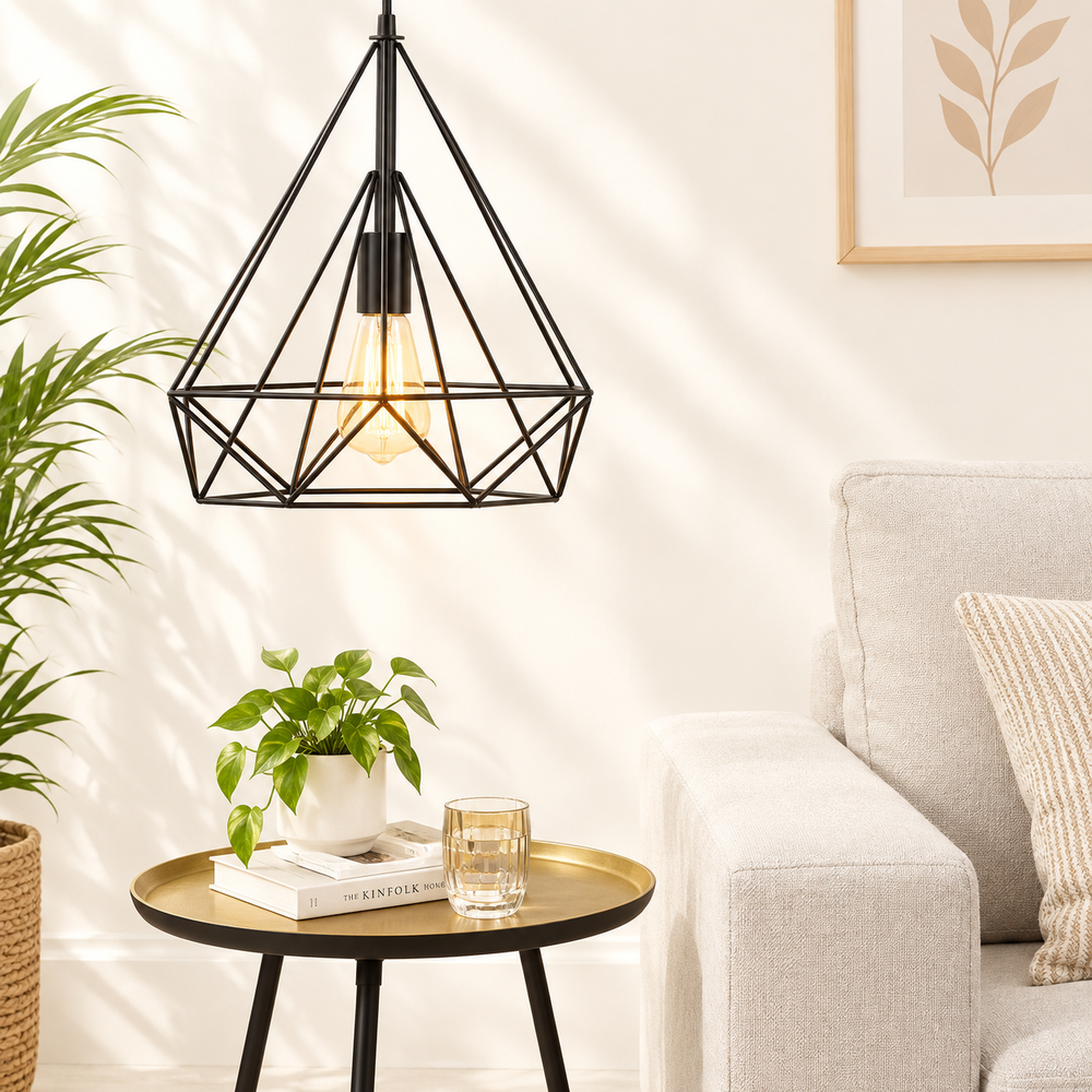 Sparkling Diamond Drop Pendant Lamp with vintage edison bulb
