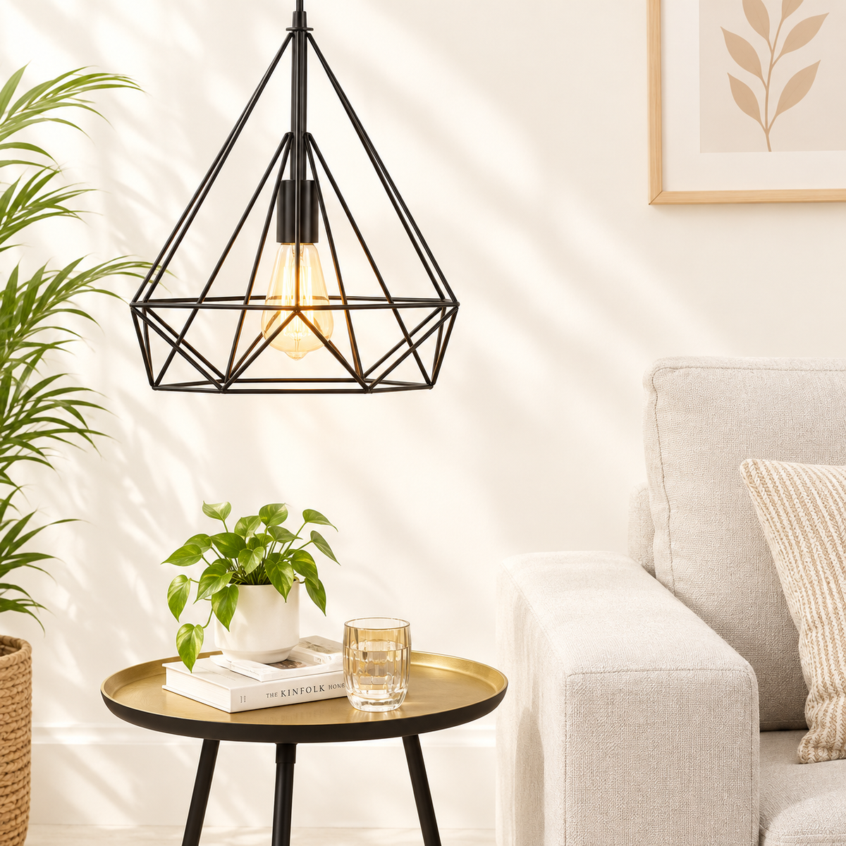Sparkling Diamond Drop Pendant Lamp with vintage edison bulb