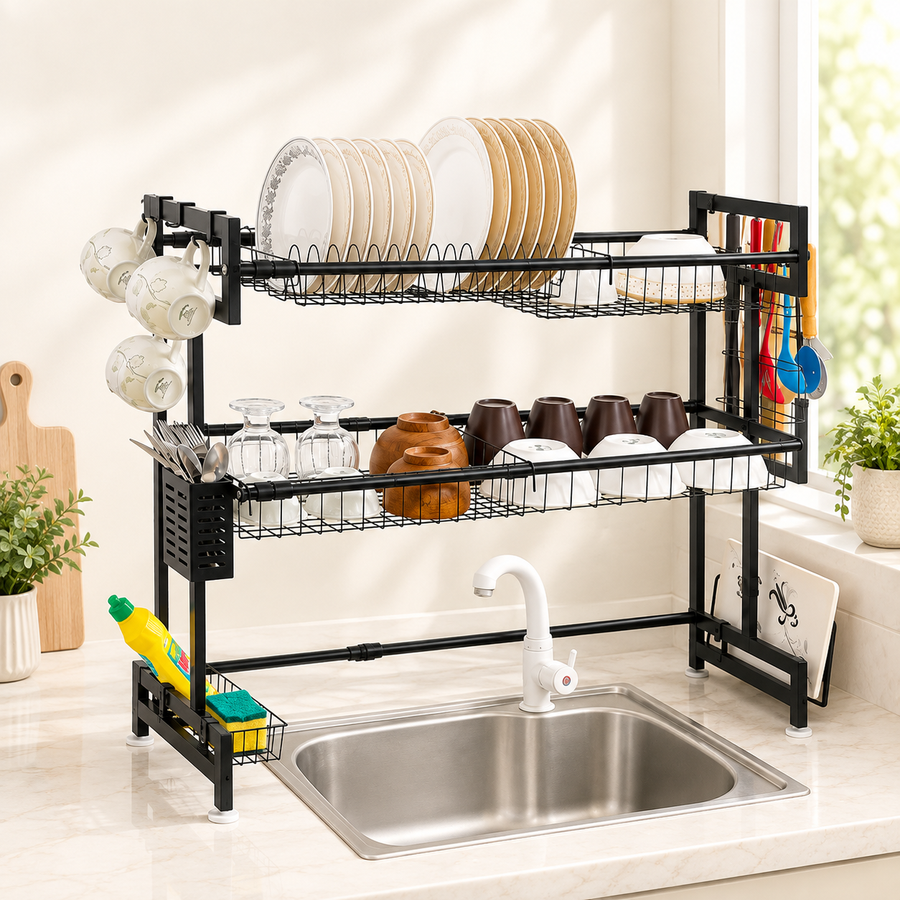 Expandable 2-Tier  OverSink Dish Drying Rack By Matrix