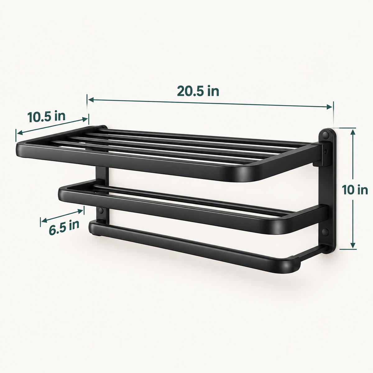 Wall-Mounted Towel Rack with Storage Shelf and Side Hooks by Matrix dimensions