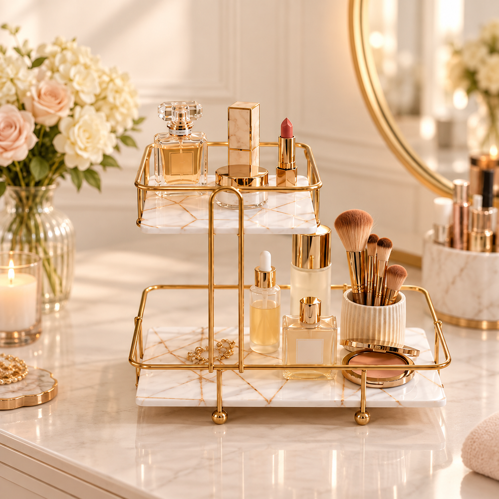 SquaRectangle 2-Tier Golden Vanity Stand by Matrix