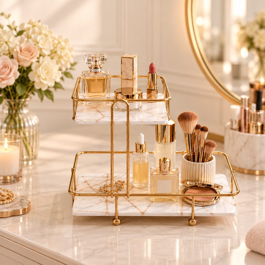 SquaRectangle 2-Tier Golden Vanity Stand by Matrix