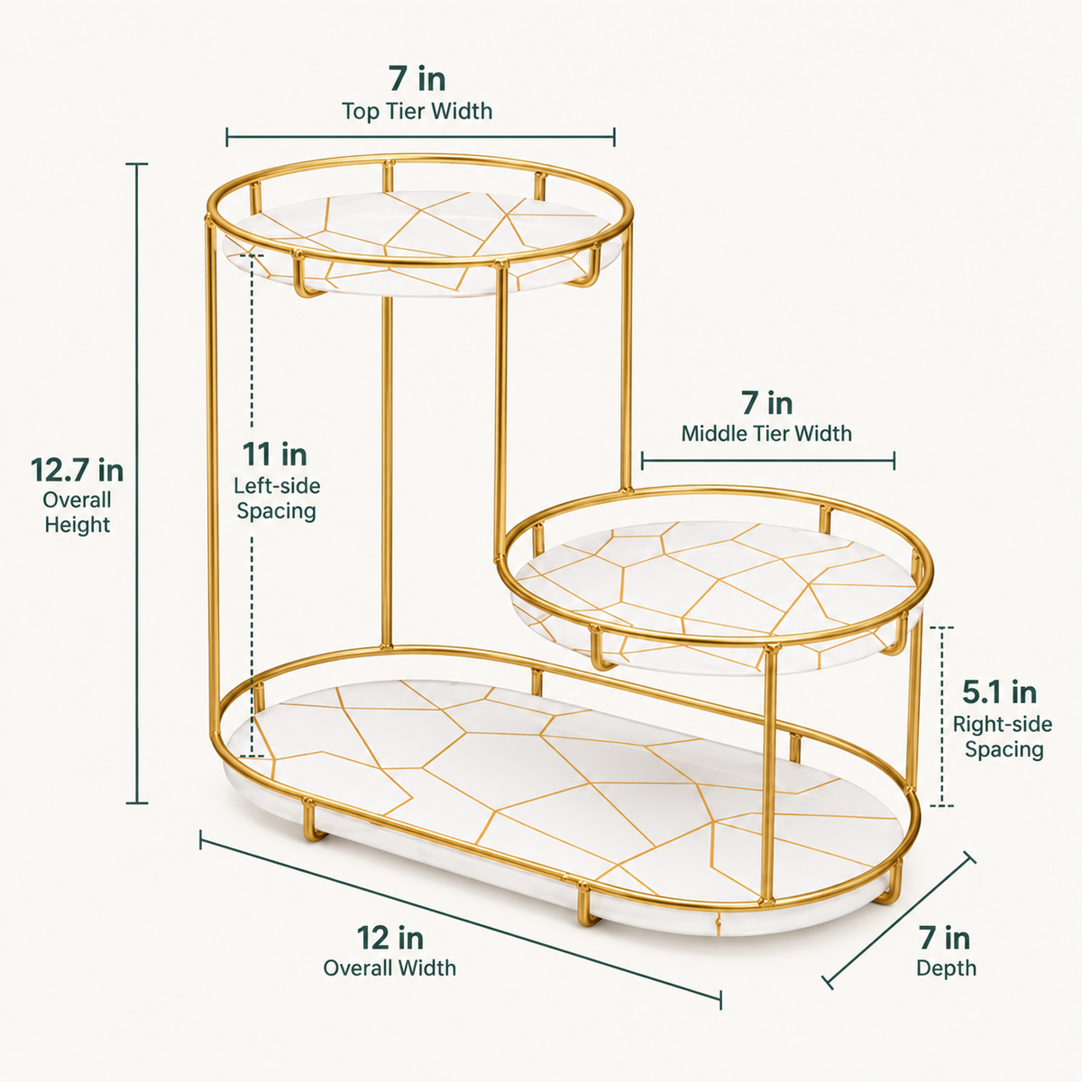 3-Tier Golden Vanity Stand by Matrix dimensions