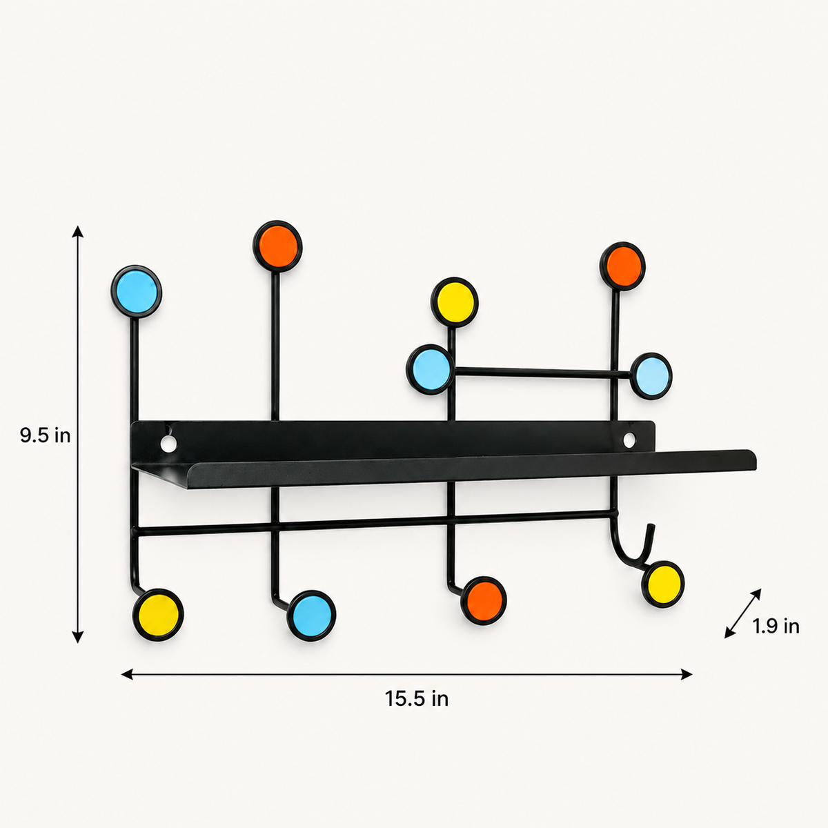 Nordic Style Wall Shelf With Hooks - Rectangle dimensions