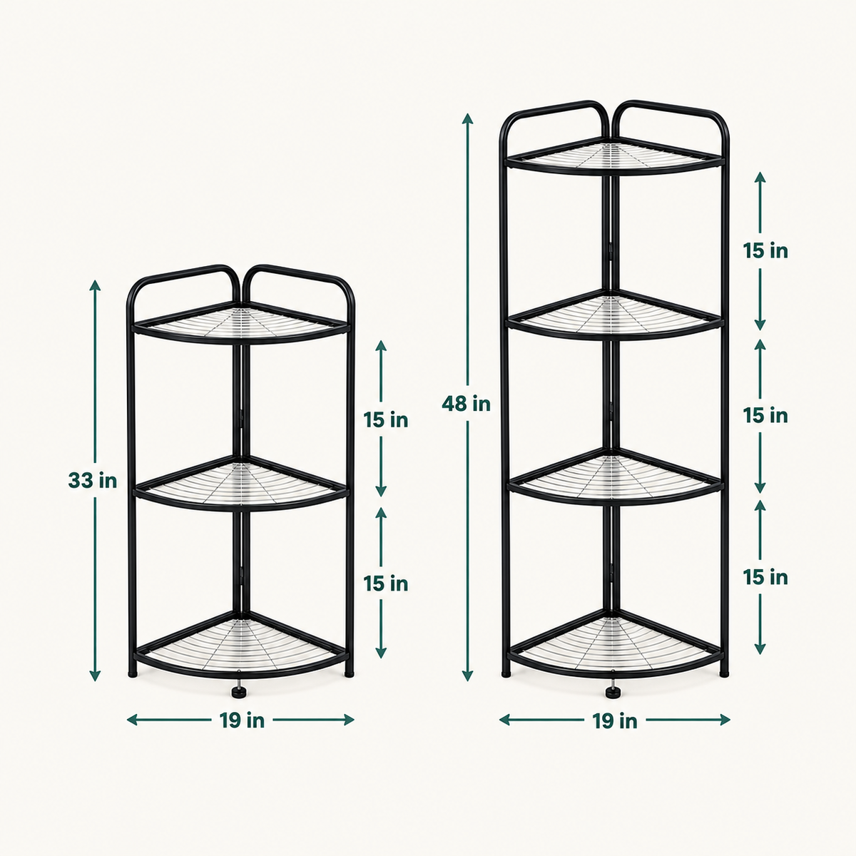 Foldable Corner Shelf with Tripod Base dimensions