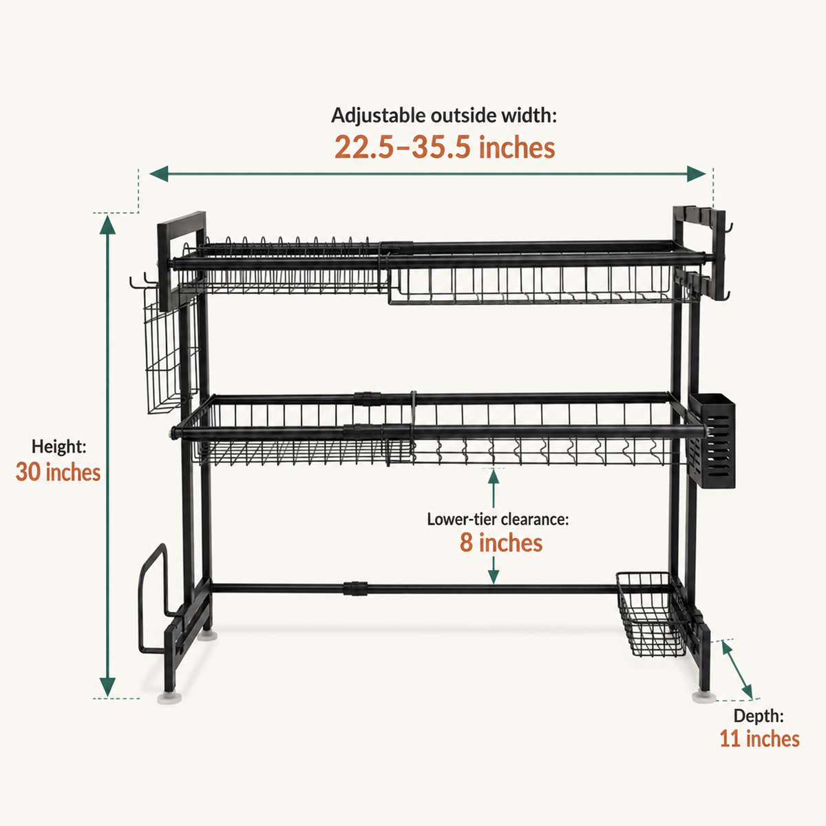 Expandable 2-Tier  OverSink Dish Drying Rack By Matrix dimensions